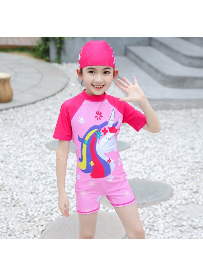 إسكدنيا ملابس سباحة للأطفال البنات قطعة واحدة ملابس سباحة للفتيات الصغيرات ملابس سباحة ربيعية ساخنة - اللون: فلامنغو - المقاس: 4XL (30.00 كجم - 35.00 كجم - Image 3