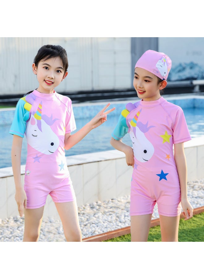 إسكدنيا ملابس سباحة للأطفال البنات قطعة واحدة ملابس سباحة للفتيات الصغيرات ملابس سباحة ربيعية ساخنة - اللون: فلامنغو - المقاس: 4XL (30.00 كجم - 35.00 كجم - Image 4