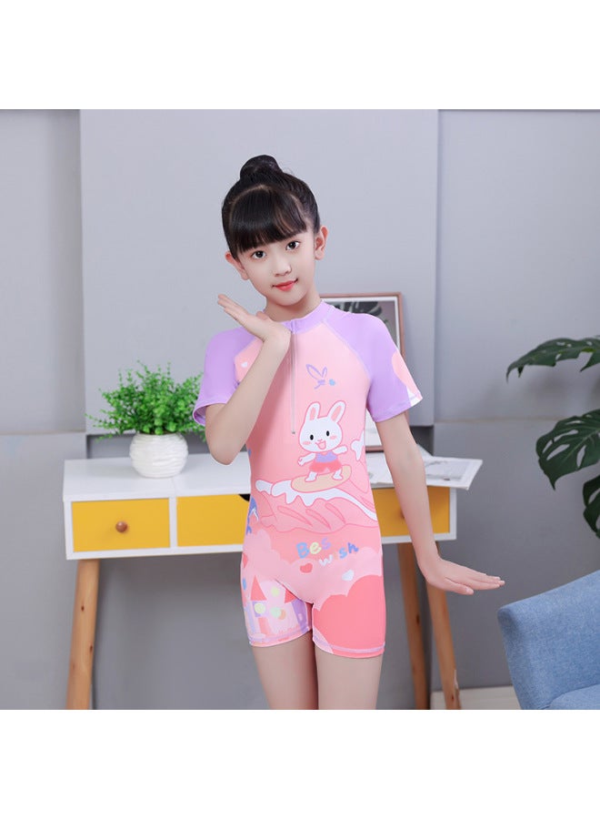 إسكدنيا ملابس سباحة للأطفال البنات قطعة واحدة ملابس سباحة للفتيات الصغيرات ملابس سباحة ربيعية ساخنة - اللون: فلامنغو - المقاس: 4XL (30.00 كجم - 35.00 كجم - Image 5