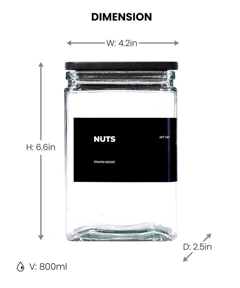 APT 1101 26 oz Glass Storage Jars with Bamboo Lid, set of 6, glass canisters with airtight lids, Clear jars with lids for Cookie, Candy, Tea, Coffee Bean and Rice, Black - Image 3
