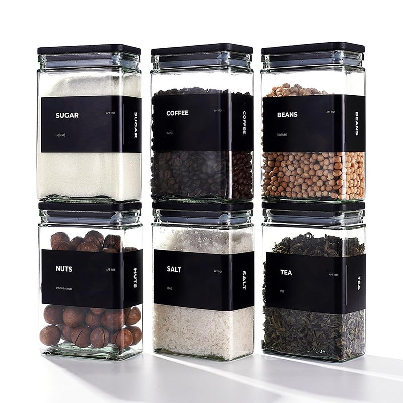 APT 1101 26 oz Glass Storage Jars with Bamboo Lid, set of 6, glass canisters with airtight lids, Clear jars with lids for Cookie, Candy, Tea, Coffee Bean and Rice, Black - Image 1