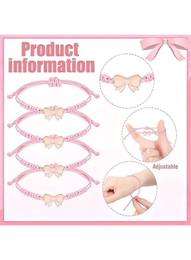 YelaJoy 12 Pack Coquette Bow Braided String Bracelets, Adjustable Pink Nylon Rope Bracelets with Bow Charm, Cheerleader Friendship Bracelets Bulk for Girls, Birthday Party Favors, Team Gifts for Cheer Dance - Image 4