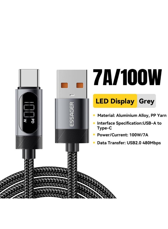 Essager Cable 100W Super Fast Charging USB-A to USB-C Digital display 480Mbps Date Transfer Compatible with Samsung - iPhone-Huawei-HONOR-OPPO-VIVO-OnePlus-Realme - Laptop (Black, 2 Meter) - Image 2
