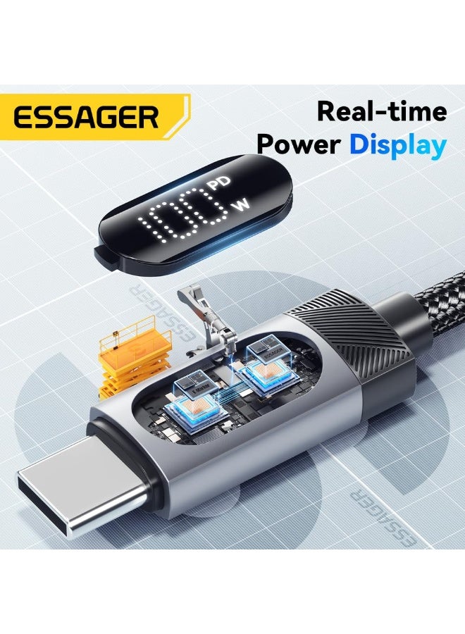 Essager Cable 100W Super Fast Charging USB-A to USB-C Digital display 480Mbps Date Transfer Compatible with Samsung - iPhone-Huawei-HONOR-OPPO-VIVO-OnePlus-Realme - Laptop (Black, 2 Meter) - Image 5