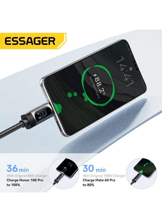 Essager Cable 100W Super Fast Charging USB-A to USB-C Digital display 480Mbps Date Transfer Compatible with Samsung - iPhone-Huawei-HONOR-OPPO-VIVO-OnePlus-Realme - Laptop (Black, 2 Meter) - Image 4