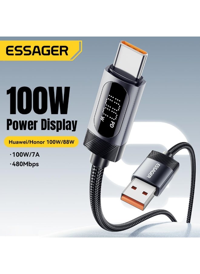 Essager Cable 100W Super Fast Charging USB-A to USB-C Digital display 480Mbps Date Transfer Compatible with Samsung - iPhone-Huawei-HONOR-OPPO-VIVO-OnePlus-Realme - Laptop (Black, 2 Meter) - Image 3
