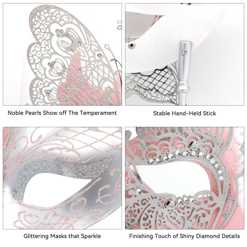 Coddsmz Masquerade Mask With Stick - Mysterious Venetian Butterfly Mask for Women's Halloween Party, Prom Ball - Image 5