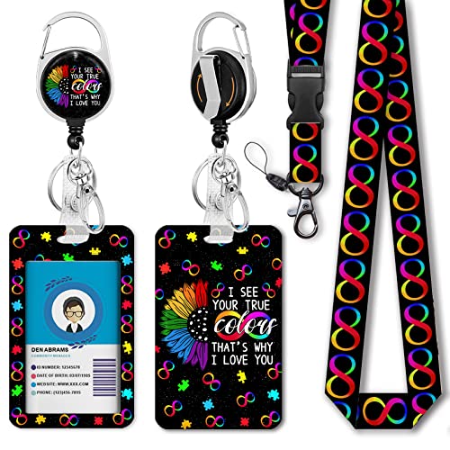 GIANCOMICS ID Badge Holder with Breakaway Lanyard, Retractable Badge Reel Heavy Duty, Autism Awareness Lanyards for ID Badges Ajustable, Teacher Nurse Work Office Gifts - Image 1