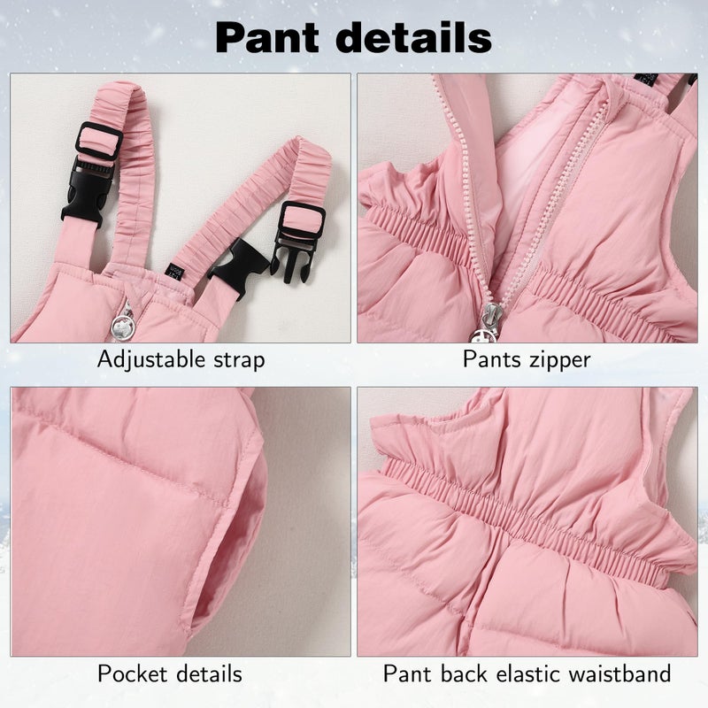 CARETOO Toddler Boys Girls Winter Down Coats Snowsuit Outerwear 2Pcs Clothes Hooded Jacket Snow Ski Bib Pants Outfits Set - Image 2