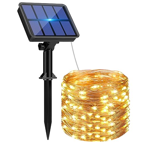 btfarm Solar String Lights for Outside - 80LED 33FT Solar Fairy Lights Outdoor Waterproof 8 Modes, Copper Wire Solar Powered Twinkle Lights for Tree Garden Christmas Wedding Party Decor, Warm White - Image 1