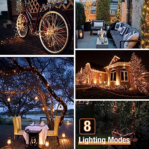 btfarm Solar String Lights for Outside - 80LED 33FT Solar Fairy Lights Outdoor Waterproof 8 Modes, Copper Wire Solar Powered Twinkle Lights for Tree Garden Christmas Wedding Party Decor, Warm White - Image 4