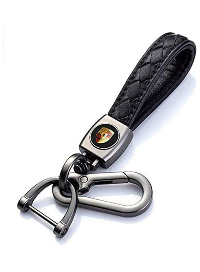 Loquat Genuine Leather Car Logo Keychain For Porsche Car - Image 1