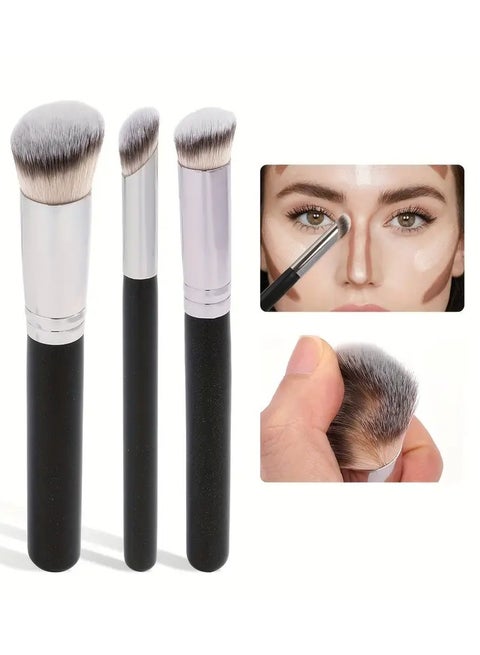 3pcs Makeup Brush Set  Foundation Concealer Eyeshadow Brushes with Soft Nylon Bristles Wooden Handles