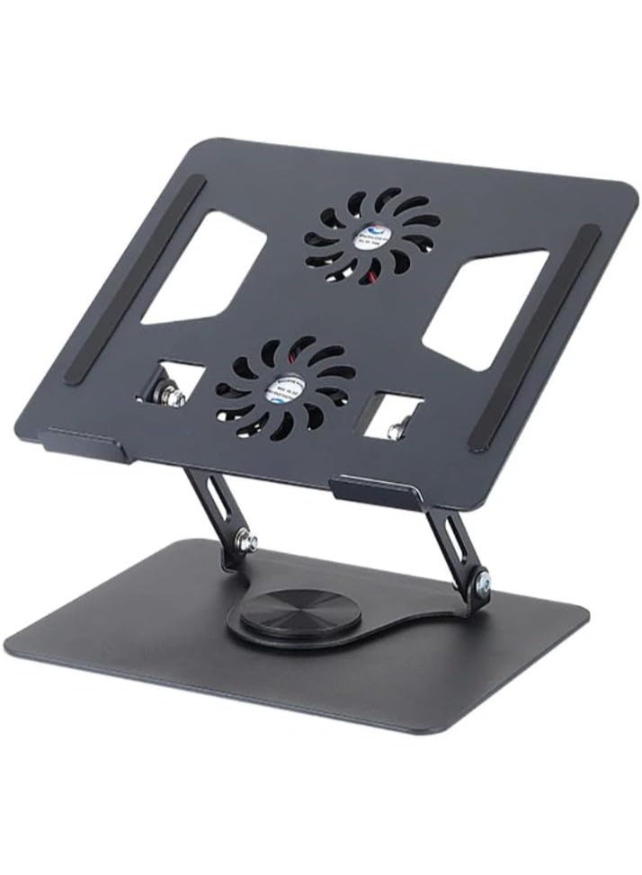 حامل لابتوب ألومنيوم أنيق مع مروحة تبريد – قابل للتعديل والدوران 360 درجة – تصميم مضاد للانزلاق – مناسب لأجهزة 9–15.6 بوصة - Image 1