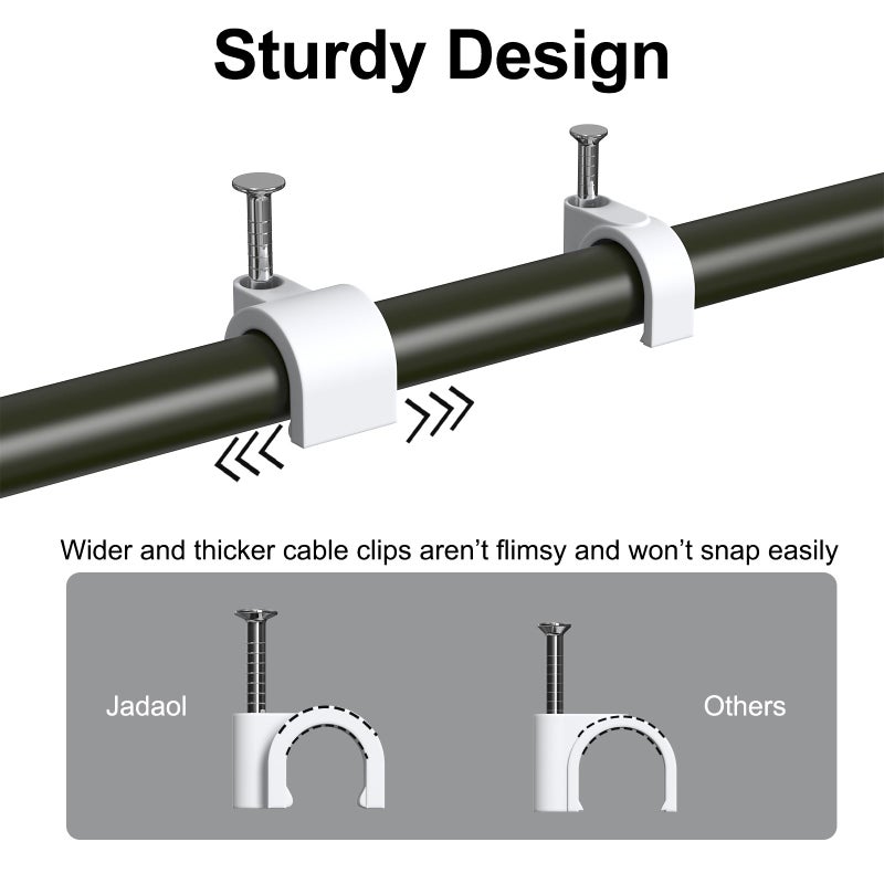 Jadaol 8mm Wide Design Cable Clips with Nails for Round Ethernet Cables, Cord Clips for Wall, Nail-in Wire Tacks for Cat5/Cat6/Cat7 RJ45 Cable, Coaxial, TV, Speaker, Electrical Wire, 100 Pack - Image 3