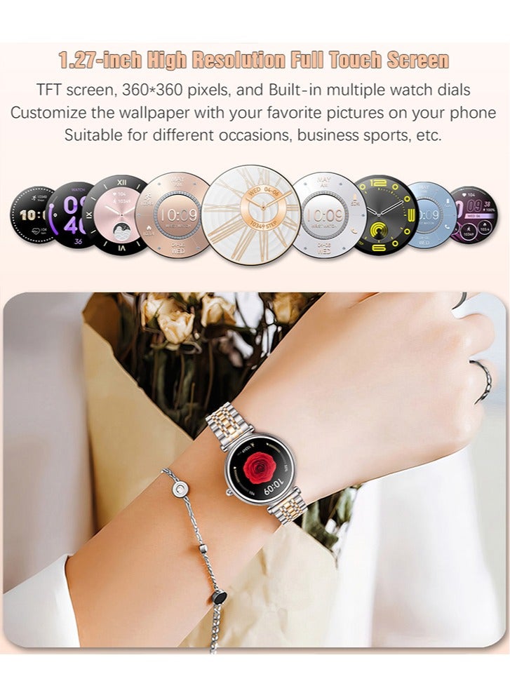 رولستيمي السيدات ساعة ذكية ، 1.27 " عالية الوضوح شاشة تعمل باللمس ووتش ، للماء ساعة ذكية ، مظهر رائع قسط الأعمال ووتش ، تصميم أنيق ركاب ووتش ، رتي 109 لونين الطلب الفضة ساعة ذكية - Image 3