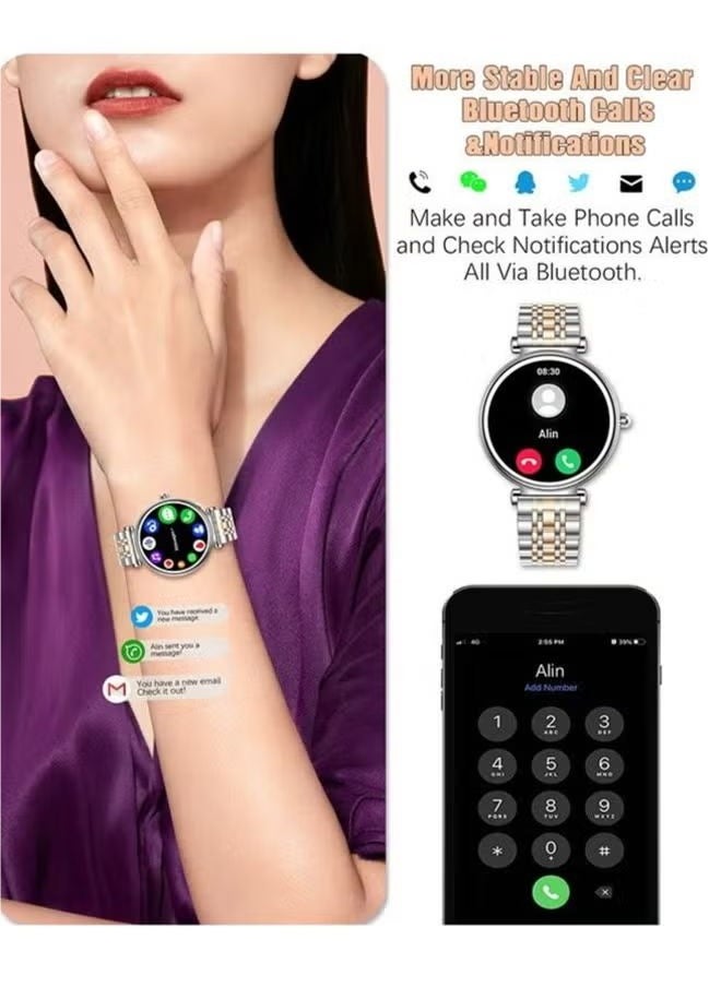 RollsTimi  Ladies smart watch, 1.27" high-definition touch screen, sports fitness tracker and heart rate measurement, waterproof smart watch, exquisite appearance, stylish design, silver dial  - Image 2