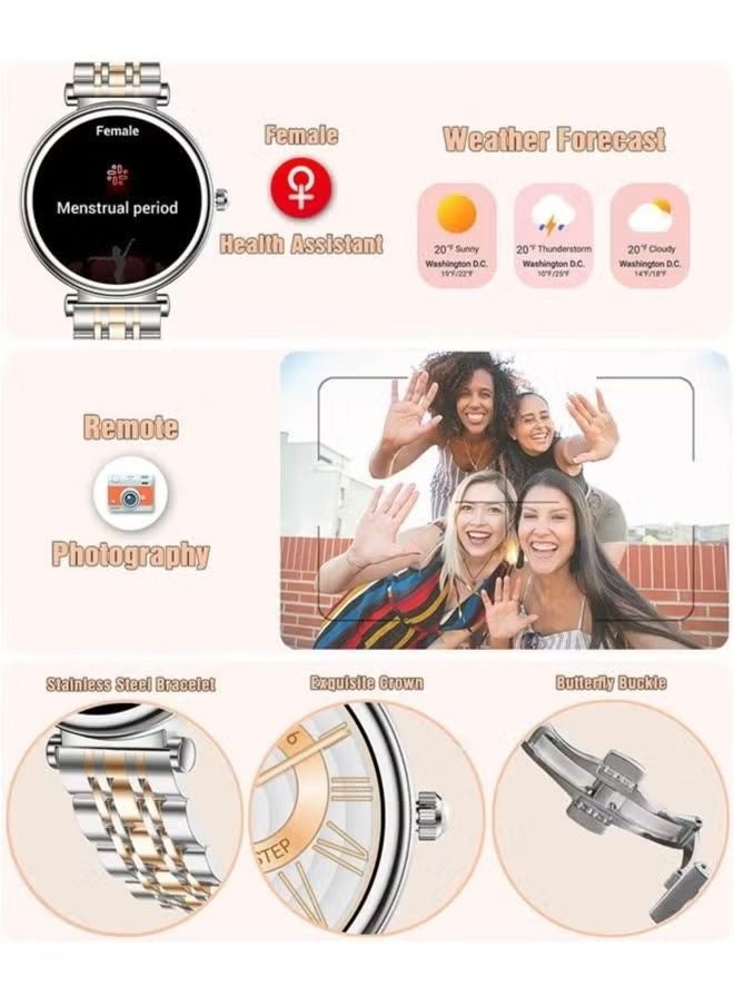 RollsTimi  Ladies smart watch, 1.27" high-definition touch screen, sports fitness tracker and heart rate measurement, waterproof smart watch, exquisite appearance, stylish design, silver dial  - Image 4