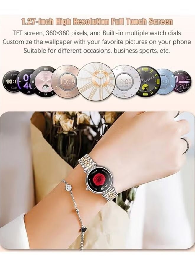 RollsTimi  - Ladies smart watch, 1.27" high-definition touch screen, sports fitness tracker and heart rate measurement, waterproof smart watch, exquisite appearance, stylish design, silver dial - Image 1