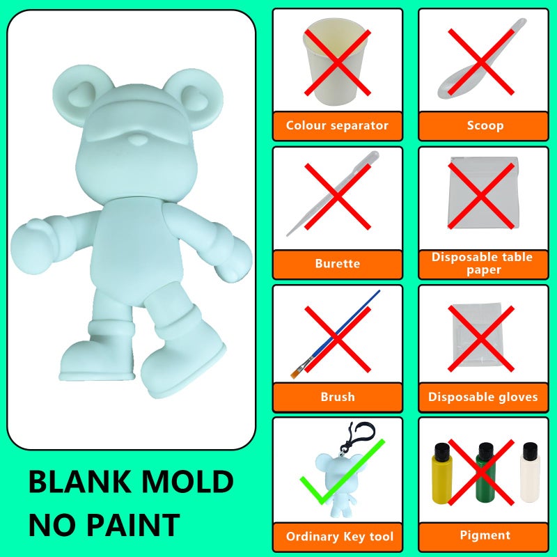 Coniuty DIY Fluid Bear + Keychain Painting Set, Teddy Bear Figure for Creative Fluid Art and Home Decoration (9 Inch, Blank Mold) - Image 3