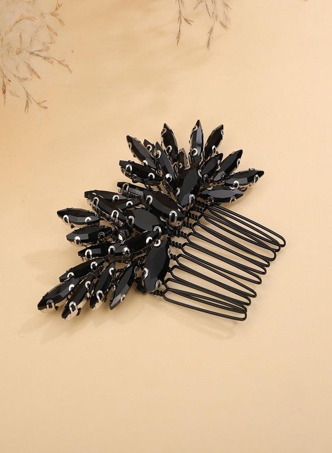 Denifery Women Dainty Simple Full Rhinestone Hair Comb Bride Wedding Hair Comb Bridal Hair Accessories Shiny Rhinestones Bridal Side Hair Combs for Women and Girls (Black) - Image 3