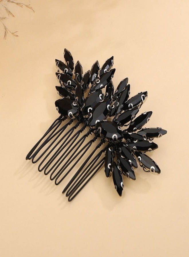 Denifery Women Dainty Simple Full Rhinestone Hair Comb Bride Wedding Hair Comb Bridal Hair Accessories Shiny Rhinestones Bridal Side Hair Combs for Women and Girls (Black) - Image 2