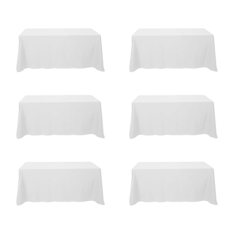 BRILLMAX 6 Pack White Tablecloths 90 x 132 Inch for 6ft Rectangle Tables - 150 GSM Polyester Fabric, Floor Length Drop, Water, Stain & Wrinkle Resistant Cloth Cover for Wedding Reception Banquet - Image 1