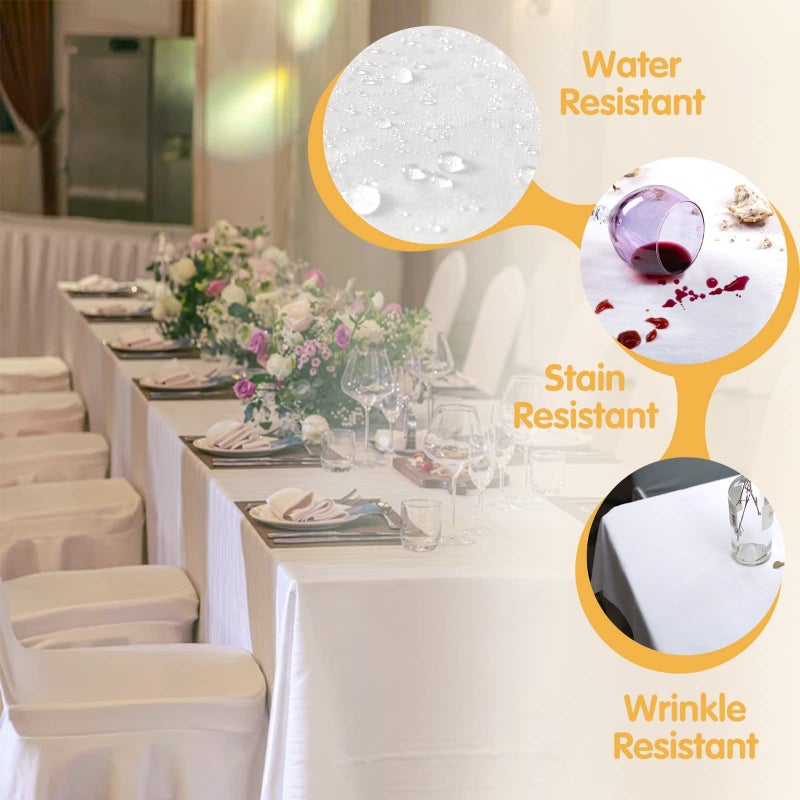 BRILLMAX 6 Pack White Tablecloths 90 x 132 Inch for 6ft Rectangle Tables - 150 GSM Polyester Fabric, Floor Length Drop, Water, Stain & Wrinkle Resistant Cloth Cover for Wedding Reception Banquet - Image 3