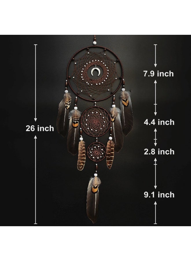 Urdeoms Large Dream Catchers for Bedroom Adult Brown Boho Dream Catcher Wall Decor with Turquoise Hanging Ornament Teen Dorm Room Decor Festival Gift (NO.9) - Image 5