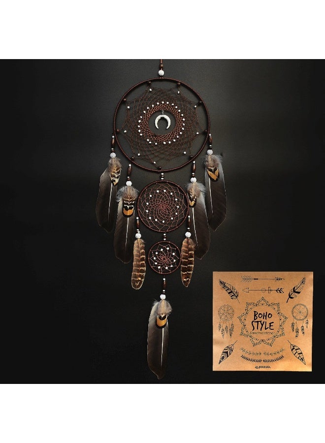 Urdeoms Large Dream Catchers for Bedroom Adult Brown Boho Dream Catcher Wall Decor with Turquoise Hanging Ornament Teen Dorm Room Decor Festival Gift (NO.9) - Image 1
