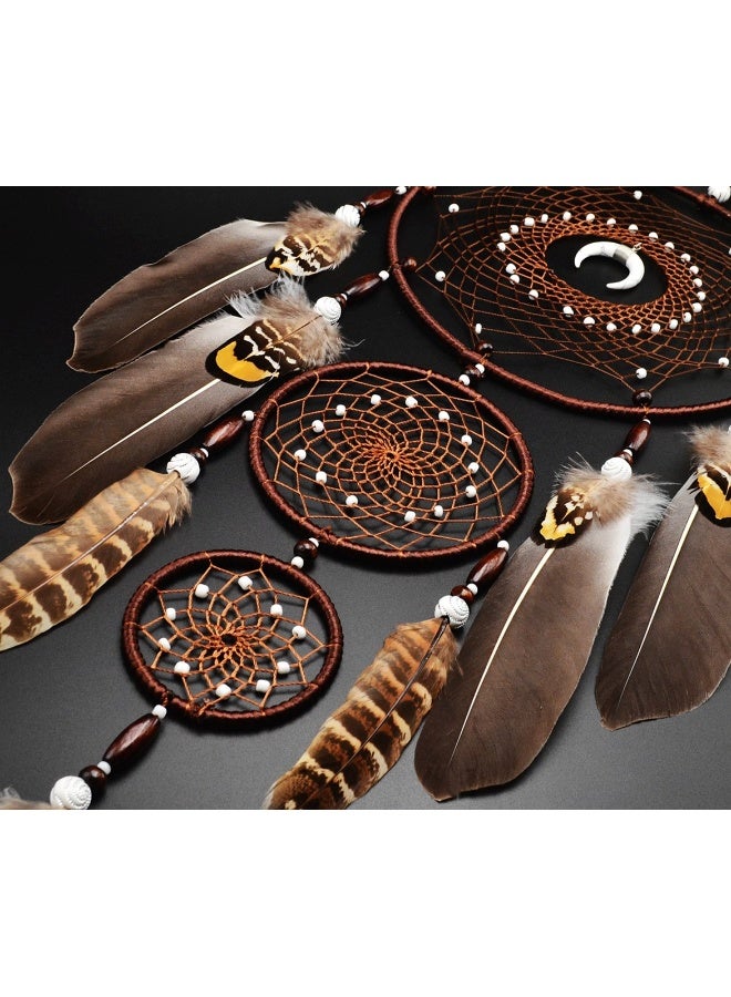 Urdeoms Large Dream Catchers for Bedroom Adult Brown Boho Dream Catcher Wall Decor with Turquoise Hanging Ornament Teen Dorm Room Decor Festival Gift (NO.9) - Image 4