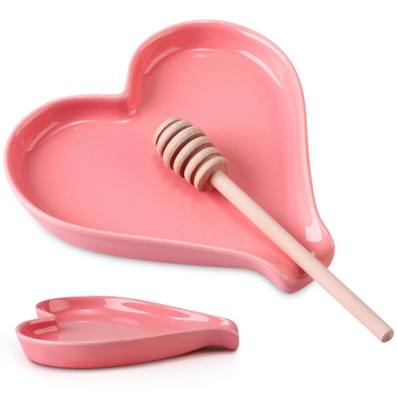 Remerry Valentine's Heart Cute Spoon Rest for Kitchen Counter, 6 Inch Ceramic Utensil Tray for Stove Top, Coffee Teaspoon Holder & Organizer for Coffee Station & Bar, Teaspoon Holder(Pink) - Image 1