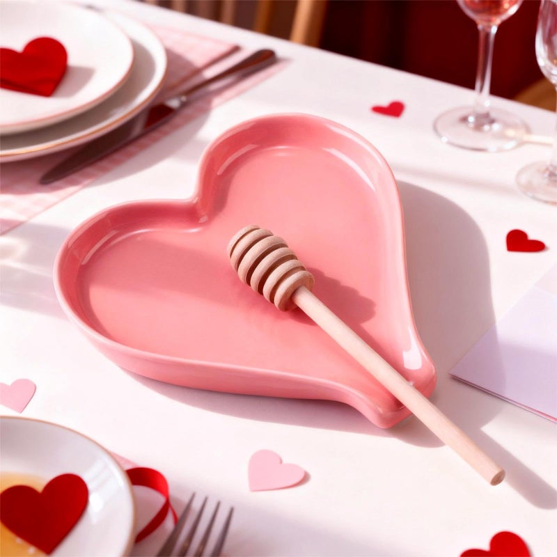 Remerry Valentine's Heart Cute Spoon Rest for Kitchen Counter, 6 Inch Ceramic Utensil Tray for Stove Top, Coffee Teaspoon Holder & Organizer for Coffee Station & Bar, Teaspoon Holder(Pink) - Image 2