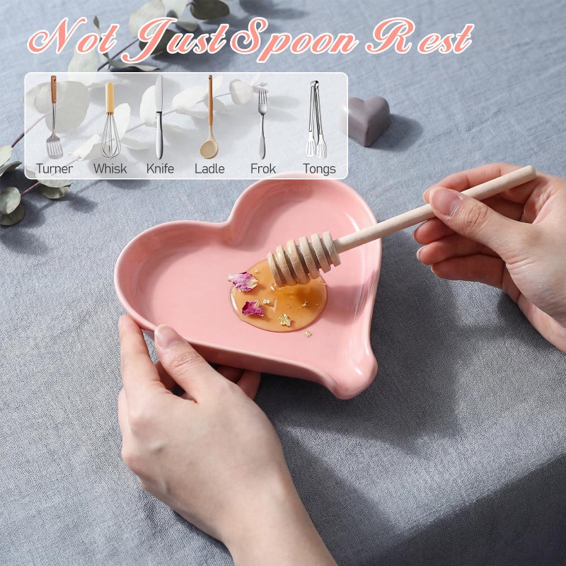 Remerry Valentine's Heart Cute Spoon Rest for Kitchen Counter, 6 Inch Ceramic Utensil Tray for Stove Top, Coffee Teaspoon Holder & Organizer for Coffee Station & Bar, Teaspoon Holder(Pink) - Image 5