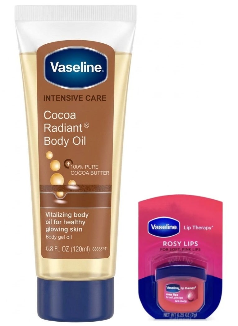 Vaseline Intensive Care Cocoa Radiant Body Gel Oil 120Ml plus Vaseline Lip Care Rosy Lips 7g - Image 1