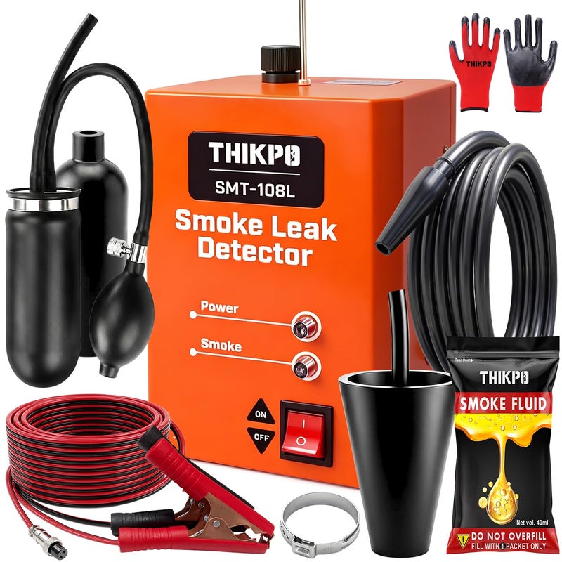 THIKPO Quickly get Smoke Automotive Smoke Machine EVAP Vacuum Leak Tester Builtin Air Compressor 40ML OEM Approved Smoke Fluid 12V DC Smoke Leak Detector - Image 3