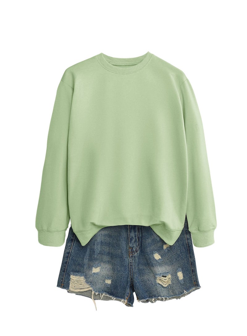 Fashion Pure-color Round-neck Pullover Long-sleeved Loose-fitting Women's Style - Image 1