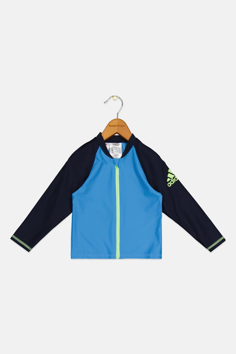 Adidas Toddlers Boy Brand Logo Long Sleeve Swimwear Rashguard, Blue - Image 2