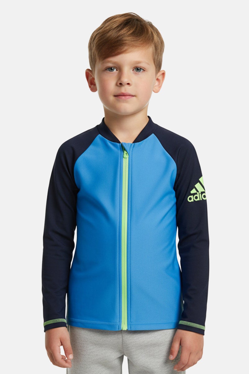 Adidas Toddlers Boy Brand Logo Long Sleeve Swimwear Rashguard, Blue - Image 1