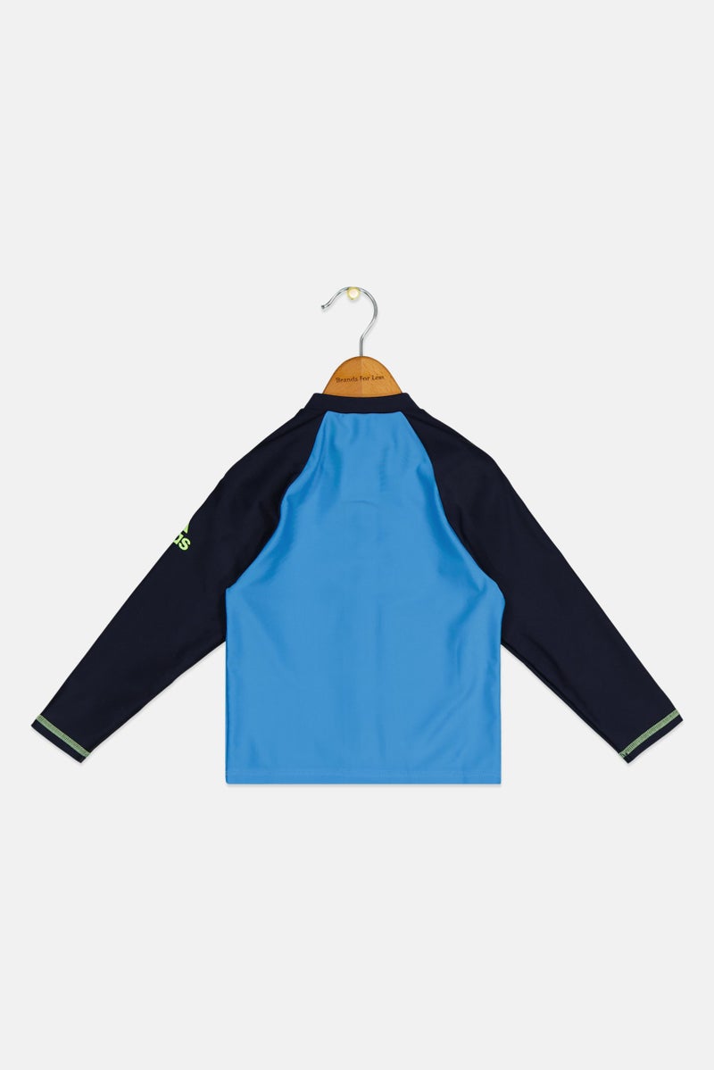 Adidas Toddlers Boy Brand Logo Long Sleeve Swimwear Rashguard, Blue - Image 3
