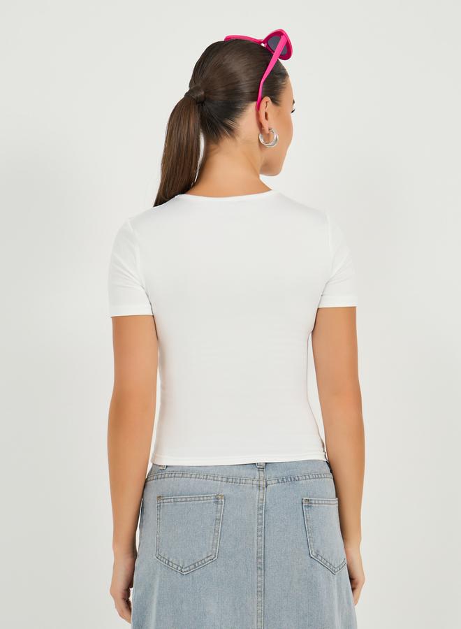 Styli Slogan Print Short Sleeve Fitted Crop T-Shirt  - Image 5