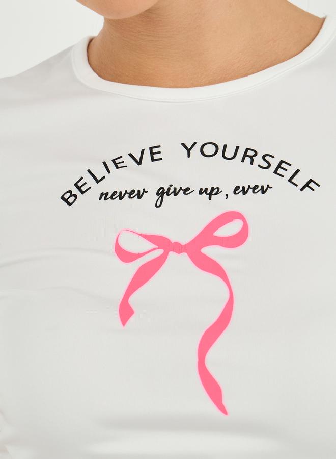 Styli Slogan Print Short Sleeve Fitted Crop T-Shirt - Image 4
