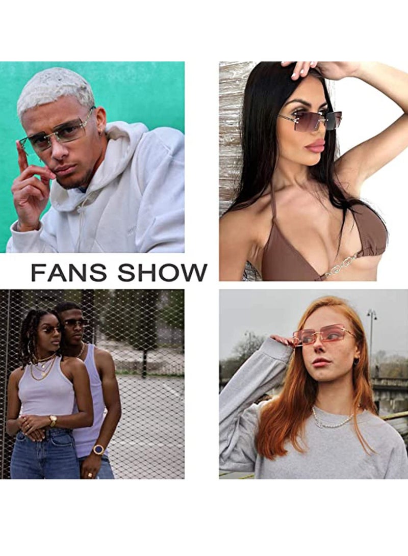 Rimless Rectangle Sunglasses for Men Women Small Square Shade Eyewear Vintage Retro Metal Frame - Image 4
