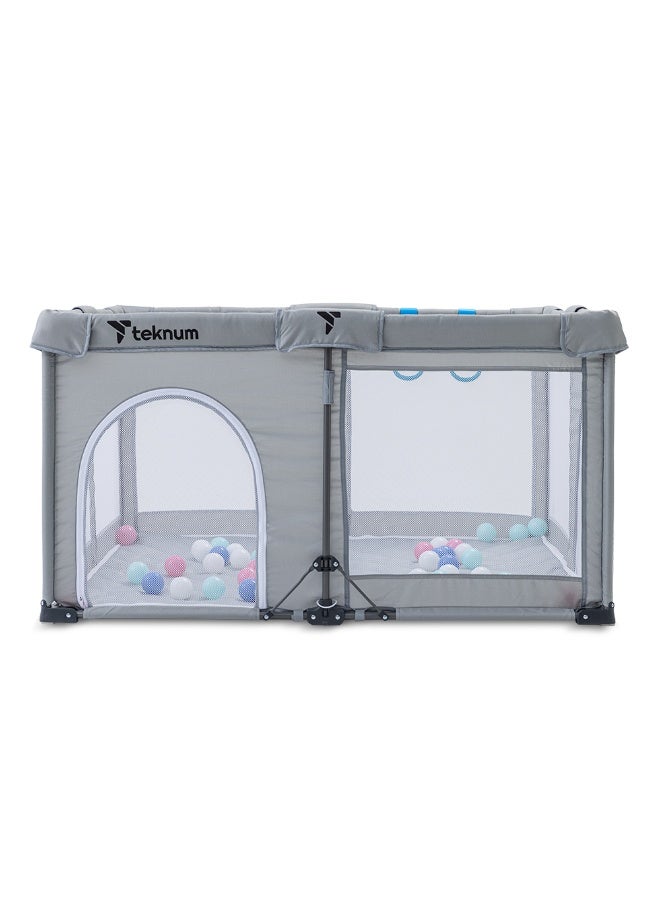 Teknum One - Minute Fold - Unfold Playpen, 120 x 120 cm with Mattress and Balls - Grey - Image 2