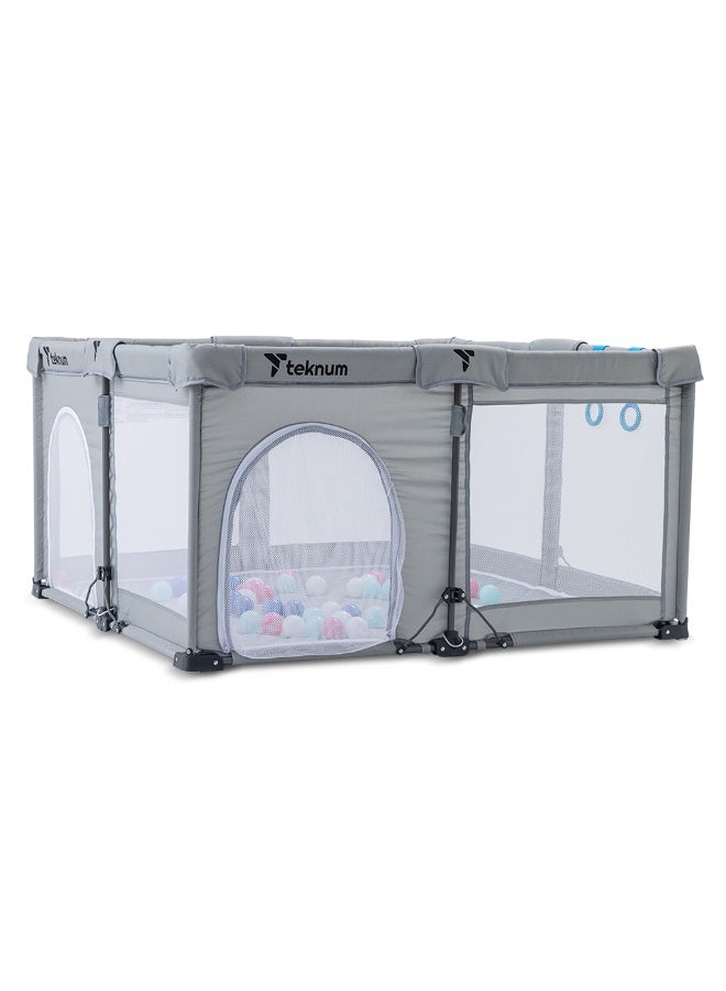 Teknum One - Minute Fold - Unfold Playpen, 120 x 120 cm with Mattress and Balls - Grey - Image 3