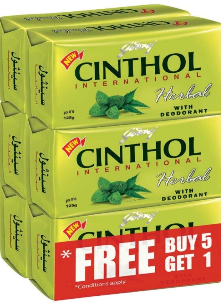 Godrej Godrej Cinthol Bar Soap 99.9% Germ Protection Herbal (With Deodarant) 125g-(Pack Of 6) 