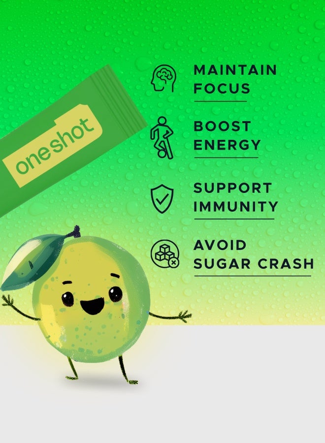 Oneshot Kids Lime Burst, Daily Hydration, Sugar Free Electrolyte Powder Drink Mix with Vitamins and Zinc, No Aftertaste, Lime Lemon Flavor, 7 Sachets - Image 2