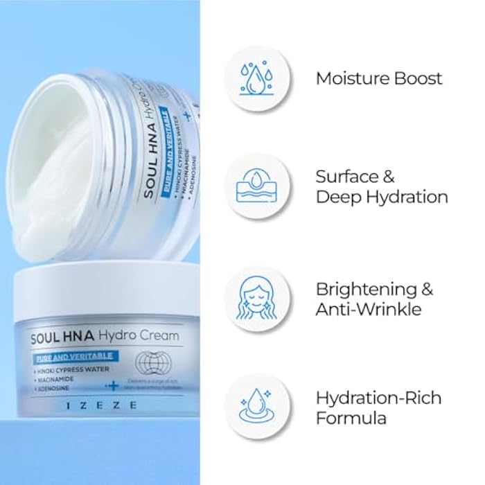 IZEZE Soul HNA Hydro Cream 1.69 fl.oz, 50 ml | Hyaluronic Acid Moisturizer Face Cream, Adenosine Facial Cream, Cypress Water, Korean Skincare for Dry Skin, Hydrating Cypress Extract - Image 4