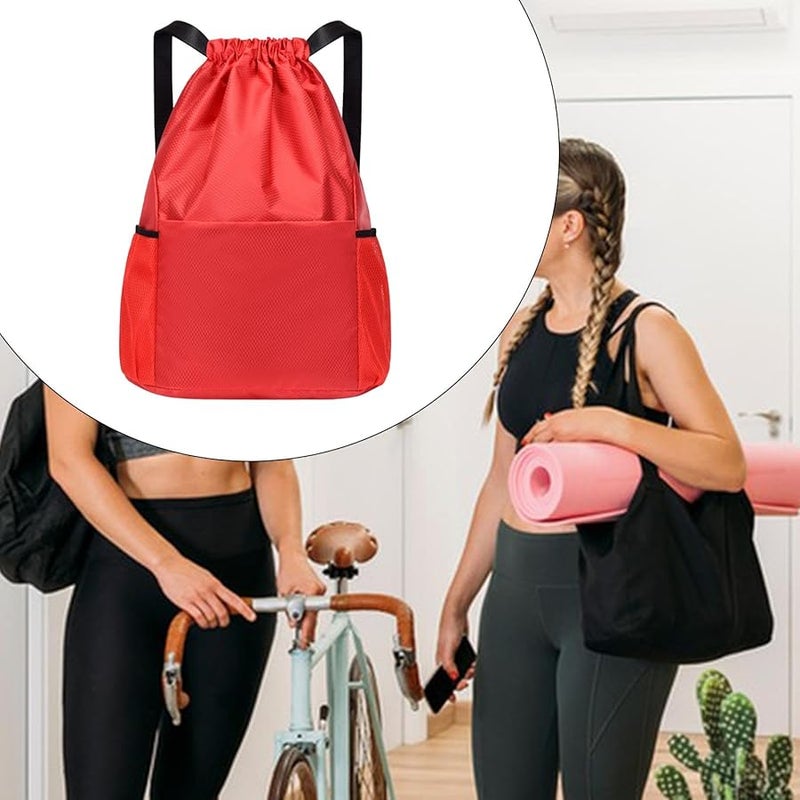 حقيبة ظهر حمراء بسحب قابل للتعديل لحزام الكتف للتسوق في الصالة الرياضية الخارجية متعددة الاستخدامات - Image 5