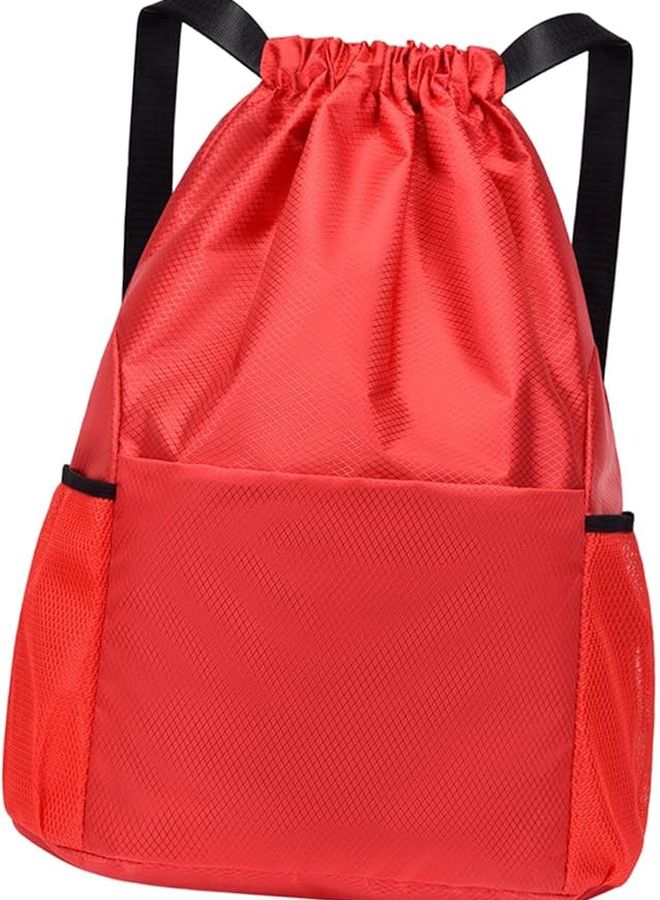 حقيبة ظهر حمراء بسحب قابل للتعديل لحزام الكتف للتسوق في الصالة الرياضية الخارجية متعددة الاستخدامات - Image 2